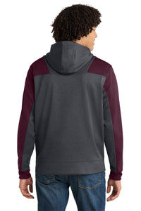 Sport-Tek  Tech Fleece Colorblock 1/4-Zip Hooded Sweatshirt - Graphite Heather/ Maroon Back