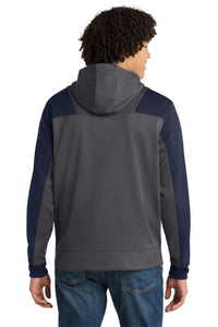 Sport-Tek  Tech Fleece Colorblock 1/4-Zip Hooded Sweatshirt - Graphite Heather/ True Navy Back