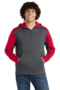 Sport-Tek  Tech Fleece Colorblock 1/4-Zip Hooded Sweatshirt - Graphite Heather/ True Red