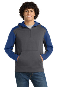 Sport-Tek  Tech Fleece Colorblock 1/4-Zip Hooded Sweatshirt - Graphite Heather/ True Royal
