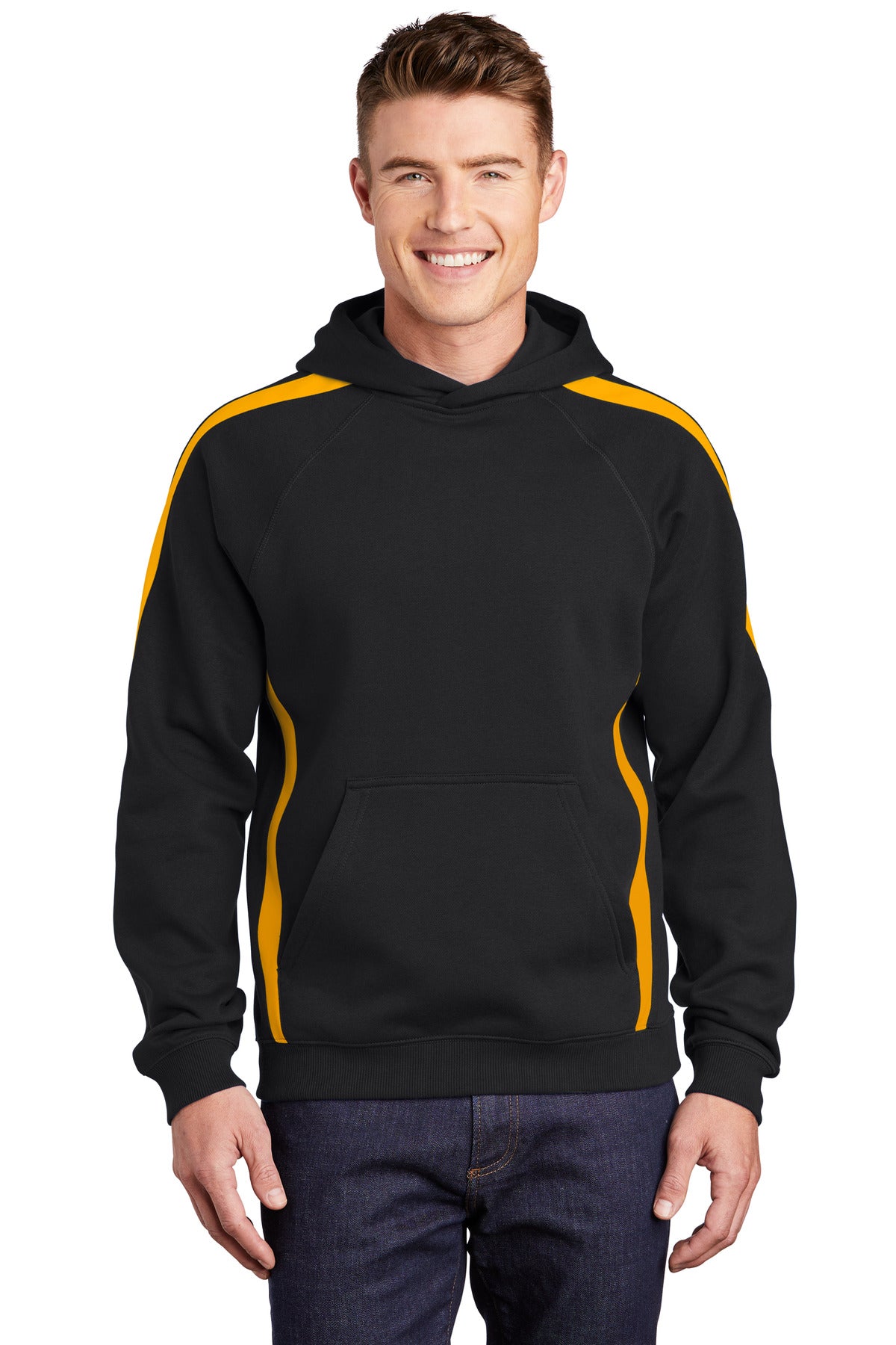 Sport-Tek Sleeve Stripe Pullover Hooded Sweatshirt - Black/ Gold