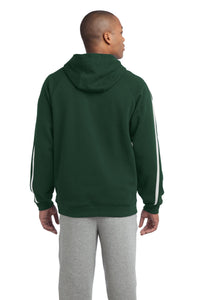Sport-Tek Sleeve Stripe Pullover Hooded Sweatshirt - Forest Green/ White Back