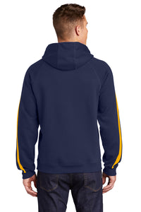 Sport-Tek Sleeve Stripe Pullover Hooded Sweatshirt - True Navy/ Gold Back
