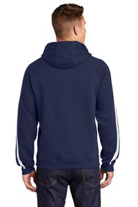 Sport-Tek Sleeve Stripe Pullover Hooded Sweatshirt - True Navy/ White Back