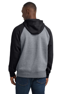 Sport-Tek Raglan Colorblock Pullover Hooded Sweatshirt - Black/ Vintage Heather Back