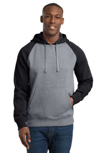 Sport-Tek Raglan Colorblock Pullover Hooded Sweatshirt - Black/ Vintage Heather