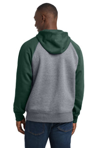 Sport-Tek Raglan Colorblock Pullover Hooded Sweatshirt - Forest Green/ Vintage Heather Back