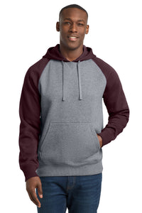 Sport-Tek Raglan Colorblock Pullover Hooded Sweatshirt - Maroon/ Vintage Heather
