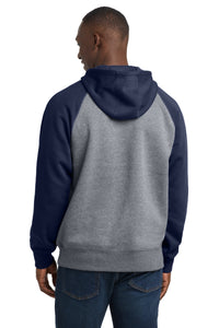 Sport-Tek Raglan Colorblock Pullover Hooded Sweatshirt - True Navy/ Vintage Heather Back