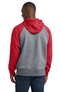 Sport-Tek Raglan Colorblock Pullover Hooded Sweatshirt - True Red/ Vintage Heather Back