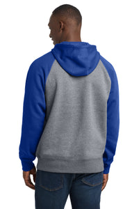 Sport-Tek Raglan Colorblock Pullover Hooded Sweatshirt - True Royal/ Vintage Heather Back
