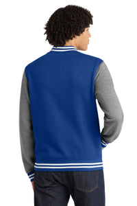 Sport-Tek Fleece Letterman Jacket - True Royal/ Vintage Heather Back