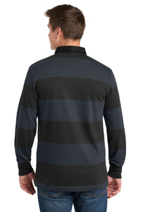 Sport-Tek Classic Long Sleeve Rugby Polo - Black/ Graphite Back