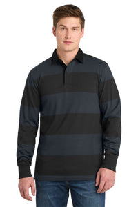Sport-Tek Classic Long Sleeve Rugby Polo - Black/ Graphite