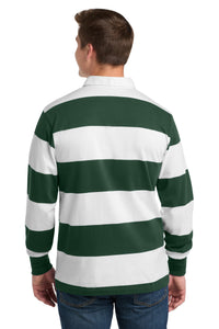 Sport-Tek Classic Long Sleeve Rugby Polo - Forest Green/ White Back