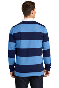 Sport-Tek Classic Long Sleeve Rugby Polo - True Navy/ Carolina Blue Back