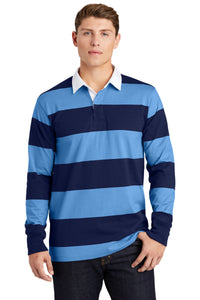Sport-Tek Classic Long Sleeve Rugby Polo - True Navy/ Carolina Blue