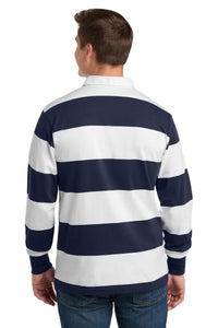 Sport-Tek Classic Long Sleeve Rugby Polo - True Navy/ White Back