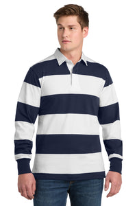 Sport-Tek Classic Long Sleeve Rugby Polo - True Navy/ White