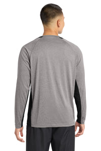 Sport-Tek Long Sleeve Heather Colorblock Contender Tee - Vintage Heather/ Black Back