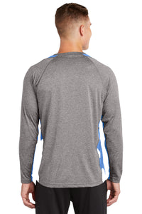 Sport-Tek Long Sleeve Heather Colorblock Contender Tee - Vintage Heather/ Carolina Blue Back