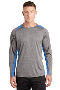 Sport-Tek Long Sleeve Heather Colorblock Contender Tee - Vintage Heather/ Carolina Blue
