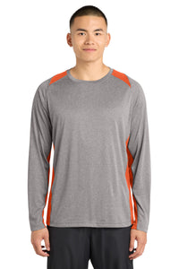 Sport-Tek Long Sleeve Heather Colorblock Contender Tee - Vintage Heather/ Deep Orange