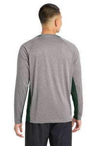 Sport-Tek Long Sleeve Heather Colorblock Contender Tee - Vintage Heather/ Forest Green Back