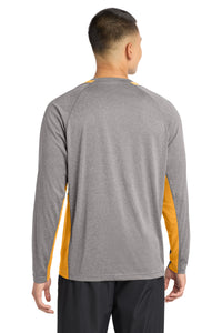 Sport-Tek Long Sleeve Heather Colorblock Contender Tee - Vintage Heather/ Gold Back