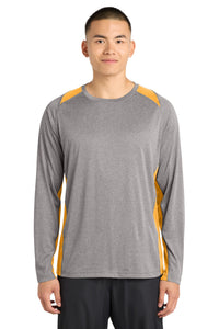 Sport-Tek Long Sleeve Heather Colorblock Contender Tee - Vintage Heather/ Gold