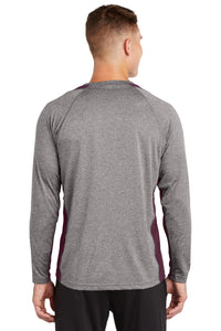 Sport-Tek Long Sleeve Heather Colorblock Contender Tee - Vintage Heather/ Maroon Back