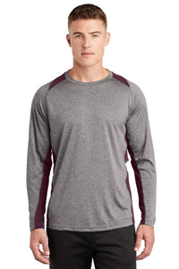 Sport-Tek Long Sleeve Heather Colorblock Contender Tee - Vintage Heather/ Maroon