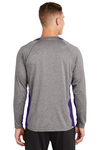 Sport-Tek Long Sleeve Heather Colorblock Contender Tee - Vintage Heather/ Purple Back