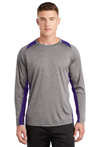 Sport-Tek Long Sleeve Heather Colorblock Contender Tee - Vintage Heather/ Purple