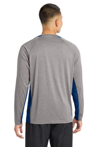 Sport-Tek Long Sleeve Heather Colorblock Contender Tee - Vintage Heather/ Royal Back