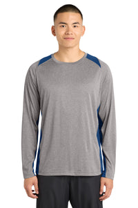Sport-Tek Long Sleeve Heather Colorblock Contender Tee - Vintage Heather/ Royal