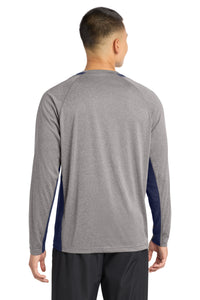 Sport-Tek Long Sleeve Heather Colorblock Contender Tee - Vintage Heather/ True Navy Back