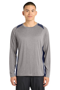 Sport-Tek Long Sleeve Heather Colorblock Contender Tee - Vintage Heather/ True Navy