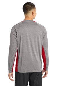 Sport-Tek Long Sleeve Heather Colorblock Contender Tee - Vintage Heather/ True Red Back