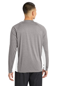 Sport-Tek Long Sleeve Heather Colorblock Contender Tee - Vintage Heather/ White Back
