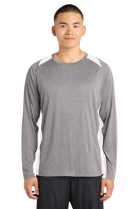 Sport-Tek Long Sleeve Heather Colorblock Contender Tee - Vintage Heather/ White