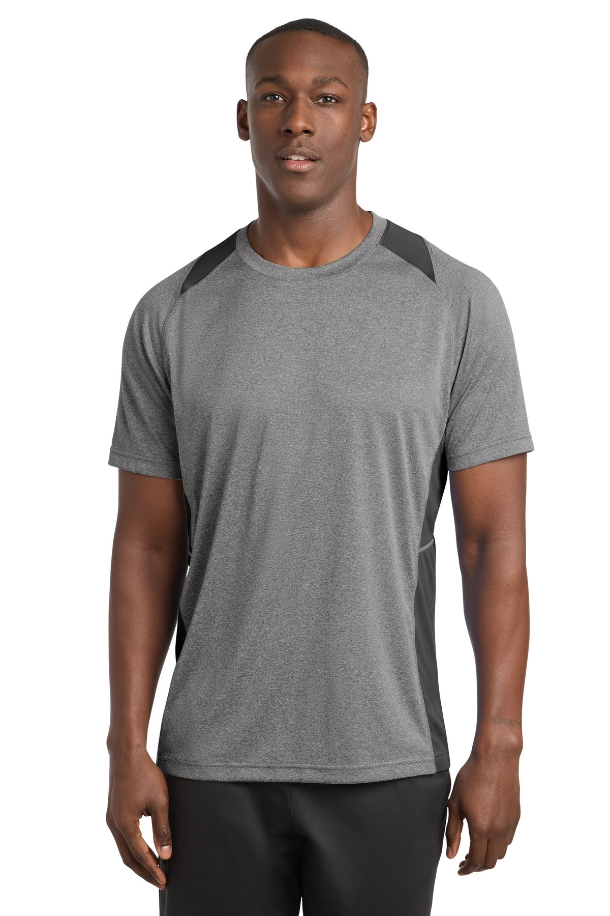 Sport-Tek Heather Colorblock Contender Tee - Vintage Heather/ Black