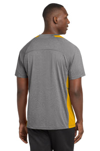 Sport-Tek Heather Colorblock Contender Tee - Vintage Heather/ Gold Back