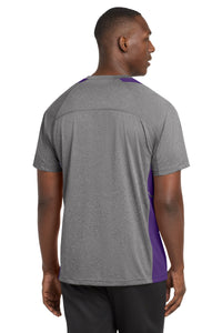 Sport-Tek Heather Colorblock Contender Tee - Vintage Heather/ Purple Back