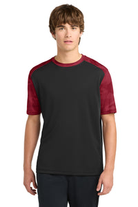 Sport-Tek CamoHex Colorblock Tee - Black/ Deep Red