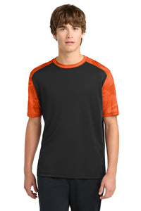 Sport-Tek CamoHex Colorblock Tee - Black/ Neon Orange