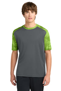 Sport-Tek CamoHex Colorblock Tee - Iron Grey/ Lime Shock