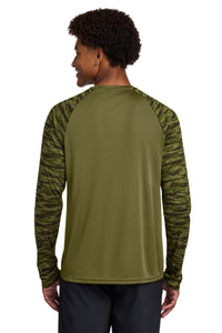 Sport-Tek Drift Camo Colorblock Long Sleeve Tee ST376LS - Olive Drab Green Back