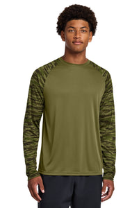 Sport-Tek Drift Camo Colorblock Long Sleeve Tee ST376LS - Olive Drab Green