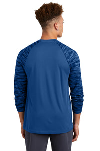 Sport-Tek Drift Camo Colorblock Long Sleeve Tee ST376LS - Royal Back